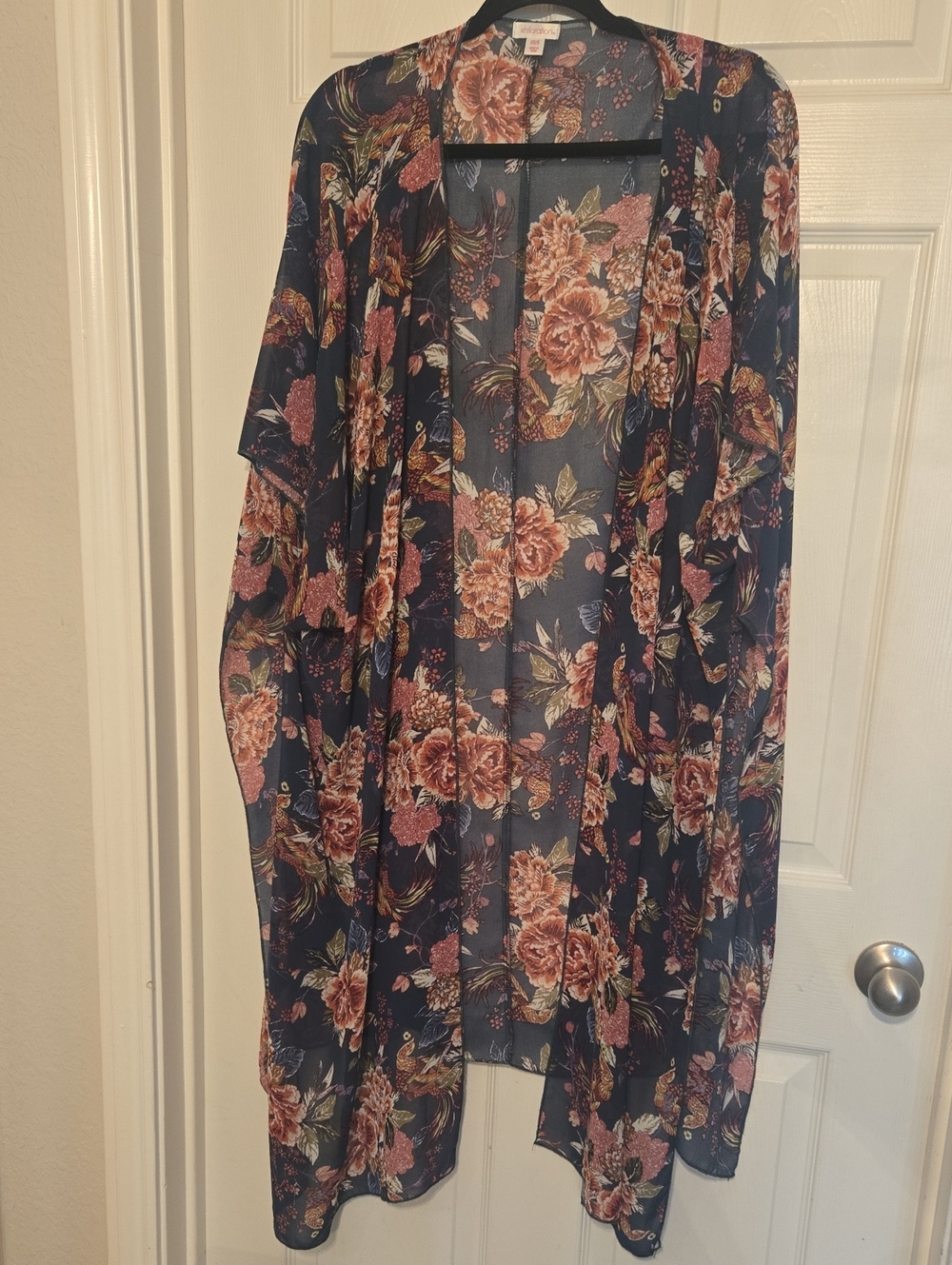 Xhilaration Shawl Poncho Style Small Green Floral Print Birds 40" Long Small